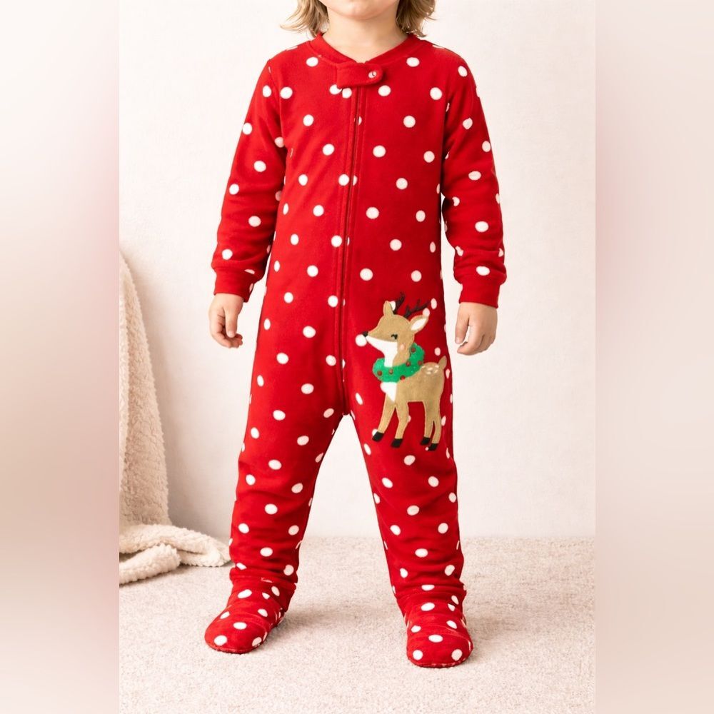 Carter’s 4T Christmas Footed Fleece Pajamas Reindeer Red Polka Dot Sleeper